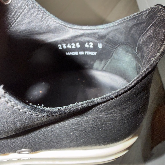 Sz42 (9) Rick Owens Black Leather Sneakers with White Toe Caps and Cream Laces - Picture 9 of 12